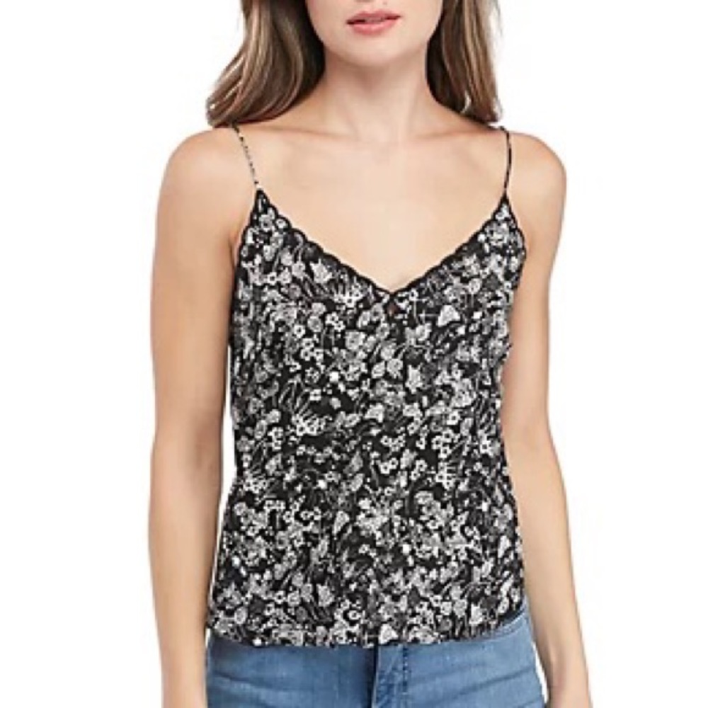 Intimately Free People Black Kora Floral Printed Woven Cami Tank Size Large NWT.